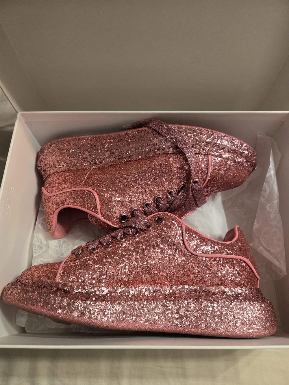 Alexander McQueen Pink Glitter Low-Top Sneakers